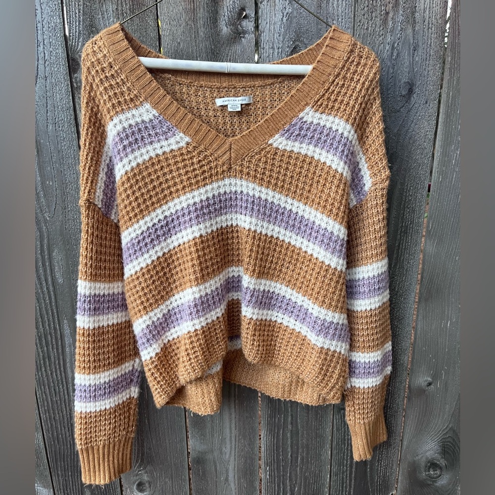 American Eagle medium striped v-neck sweater